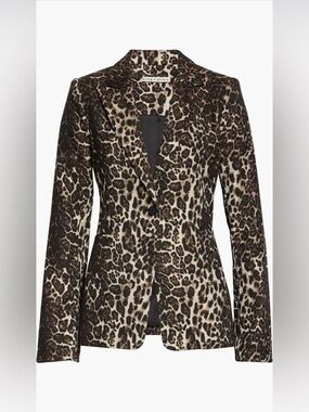 ALICE + OLIVIA TOBY FITTED LEOPARD PRINT STRETCH COTTON BLEND BLAZER
